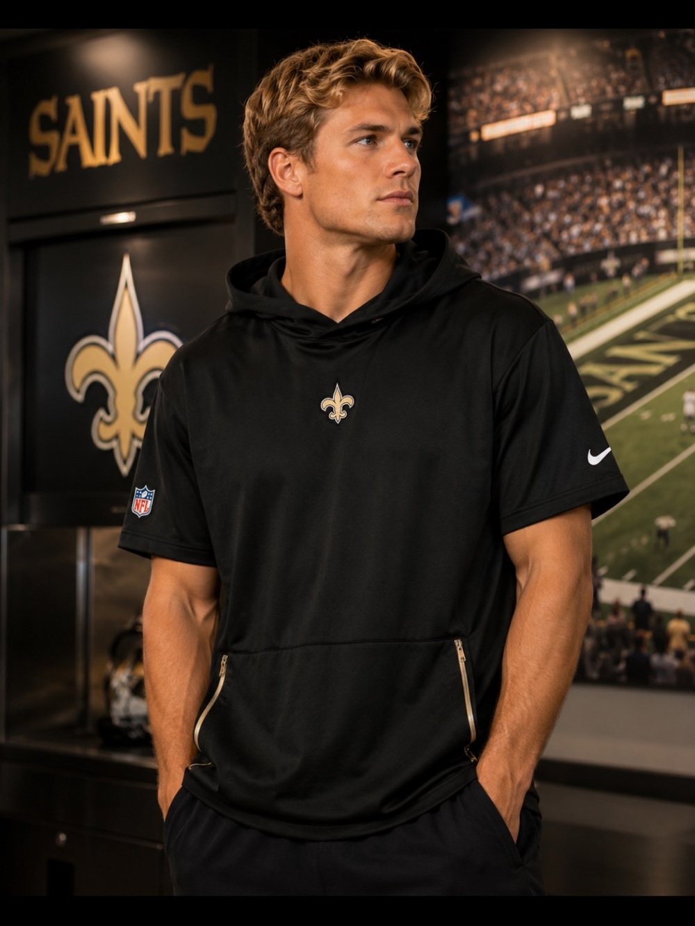 Nike Black Short Sleeve Hoodie with Saints Logo
